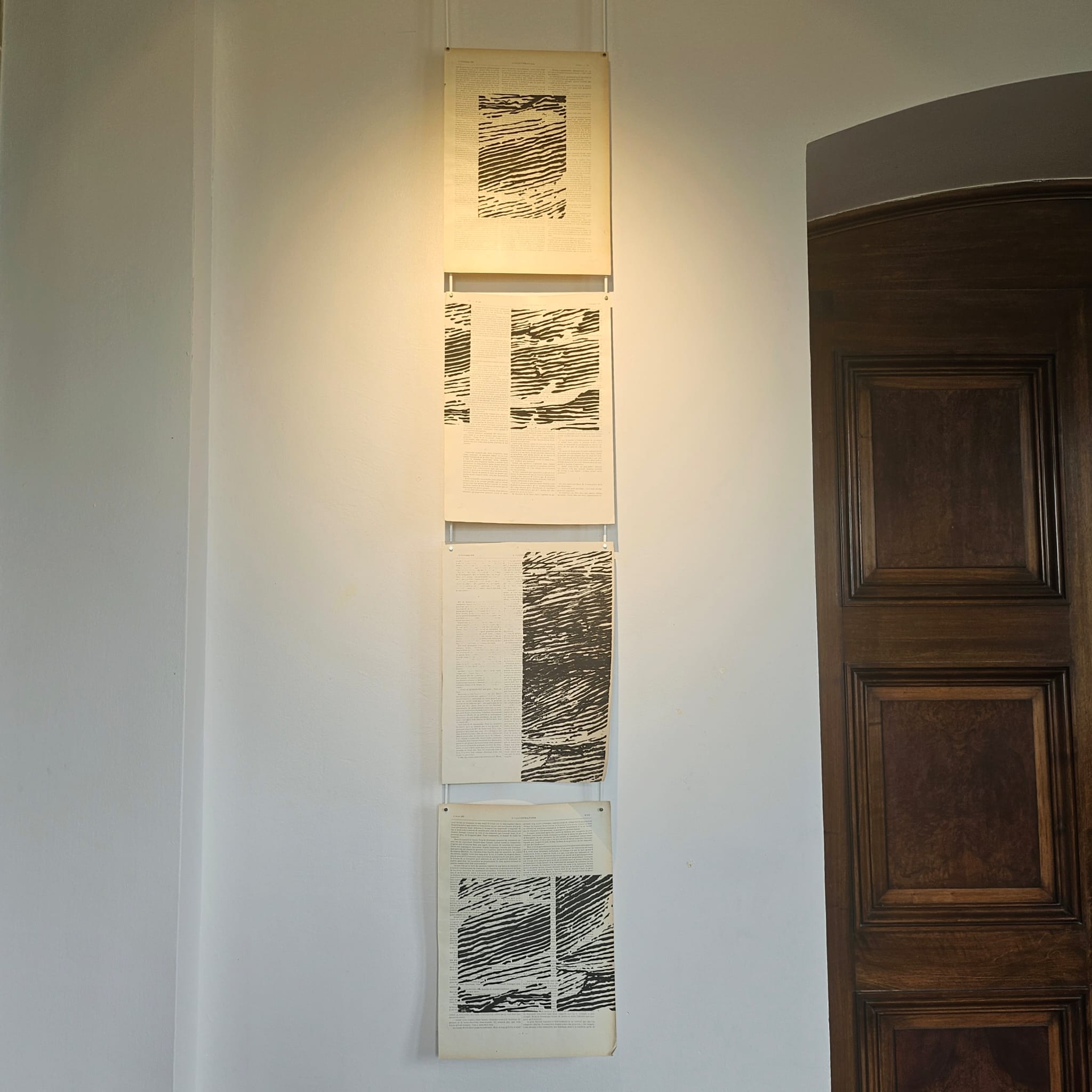 Série Infragravure, tirage de linogravure sur papier ancien, 29x40cm, F. Louis