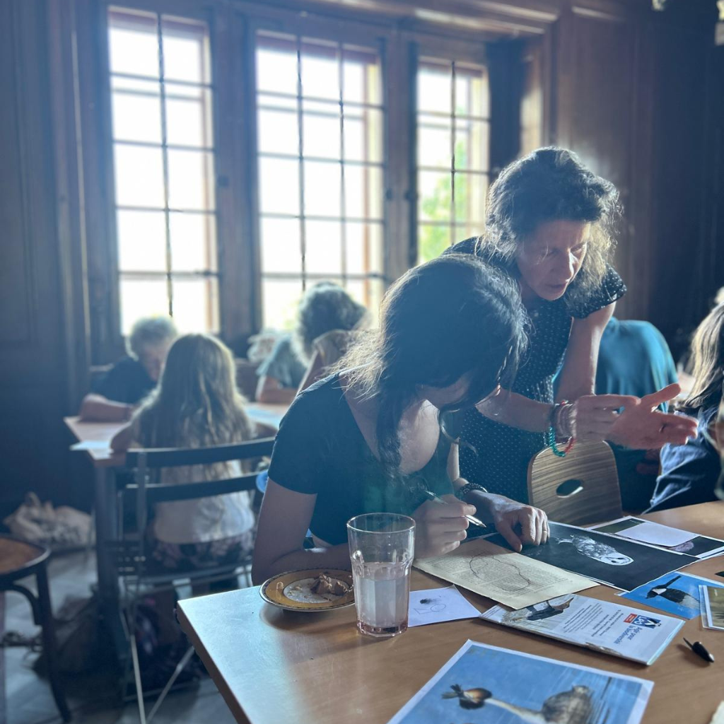 Atelier dessin d'oiseaux au stylo sur vieux papier avec Élodie Tribut
